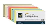 200 Trennstreifen in 8 Farben, 25 Stück pro Farbe, 24 x 10,5cm, gelocht, 180g/m² recycelter Karton, zum Sortieren von Dokumenten, bedruckb