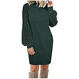 WHSOP Strickkleid Damen Elegant Mini Kleider Freizeit Casual Lose Jumperkleid Pulloverkleid Frauen Cocktailkleid Winterkleid Spitze Longsleeve Bodycon Tunika Einfarbig Partyk