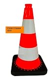 UvV-SHOP FLEX0120 Verkehrs - Leitkegel Standard, Warnkegel 50 cm Pylone Orange mit 2 Reflexstreifen, RA1 reflektierender Kegel, optimal stapelb