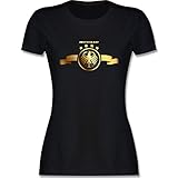 Fussball WM 2022 Fanartikel - Deutschland Adler Gold - M - Schwarz - Deutschland Trikot Damen 2021 - L191 - Tailliertes Tshirt für Damen und Frauen T-S