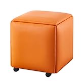 5 in 1 SitzwüRfel Lederhocker,Stapelbarer Sofastuhl Hocker für Wohnung,Wohnzimmer,Starke TragfäHigkeit,Orange,35×35CM