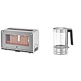 WMF Lono Toaster Glas mit Brötchenaufsatz, 2 Scheiben, XXL, motorisierte Toastaufnahme & Lono Wasserkocher Glas 1,7 Liter, Glaswasserkocher mit Kalkfilter, kabellos, 3000 Watt,