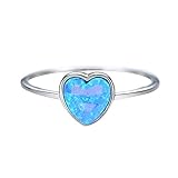 KnSam Damen Ring, Blaues Herz Erstellt Opal Ring Silber Frau 925 Silber Silberring Damen Sterling Silber Ringe Damen Eheringe Blau 52 (16.6)