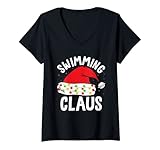 Damen Badekappe mit Weihnachtsmann-Motiv, lustiger Schwimmer T-Shirt mit V