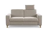 CAVADORE 2er Sofa Lotta / Skandinavische 2-Sitzer-Couch mit Federkern, Kopfstütze und Holzfüßen / 173 x 88 x 88 / Webstoff, C