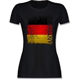 Fussball WM 2022 Fanartikel - Germany Vintage Flagge - M - Schwarz - Deutschland Trikot - L191 - Tailliertes Tshirt für Damen und Frauen T-S
