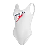 Speedo Retro-Logo und tiefer U-Rücken Damen Badeanzug, Weiß/Blau/Rot, 34 (DE 38)