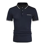 Poloshirt Herren Kurzarm Kent-Kragen Henley Hemd Herren Regular Fit Sport Fitness Lässig T-Shirt Herren Komfortabel Klassische Shirt Herren Mit B