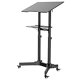 BONTEC Stehpult Höhenverstellbar Laptoptisch mit Rollen Laptop Ständer Mobile Workstation Kompakter Stand-up-Computer Präsentationswagen Ergonomisch mit 4 Beweglichen & Obere Plattform Neigb