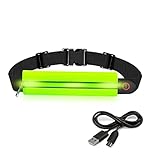 Miewoiey LED Laufgürtel Lauftasche - USB wiederaufladbare LED reflektierende Gürteltasche, Sport Laufgürtel Hüfttasche mit Reißverschluss für Laufen, Wandern, Training, Radfahren (Grün)
