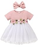 Amissz Kleider für Baby Mädchen 6 Monate-3 Jahre Bestickt Tüll Blume Prinzessin Kinder Kurzarm Kleid für Hochzeit Geburtstag Party