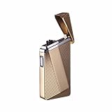 CYzpf Dual Arc Plasma Feuerzeug USB Wiederaufladbares Winddichtes Flammenloses Butanfreies Elektrisches Feuerzeug Kerzenanzünder,Gold,One S