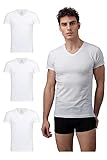 Burnell & Son Unterhemd Herren mit V-Ausschnitt 3er Pack - T-Shirt Extra Lang mit Kurzarm aus Baumwolle Basic Slim Fit Weiß Größe L