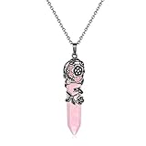 JSDDE Retro Anhänger aus Heilsteine Blume Wire Wrap Rosenquarz Anhänger Reiki Yoga Energietherapie Anhänger Glücksbringer Schmuck für Frauen D