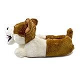 YIBOTE Klassische Plüschkorgi-Hausschuhe Plüsch-Hundetier-Hausschuhe braune und weiße Kostümschuhe (Color : Dark Khaki, Shoe Size : 14)