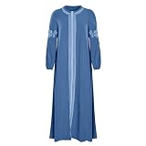 Lazzboy Muslimisches Kleider Frauen Kaftan Arab Jilbab Abaya Spitze Nähen Maxikleid Damen Langarm Abendkleider Muslim Hochzeit Kleidung Saudi-arabien Rockabilly(Hellblau,S)