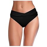 Badeanzug Damen Hose Cheeky Geraffte Badeshorts Vorne Bikini Badebekleidung Tankinis Set, Schwarz , M
