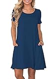 Bequemer Laden Damen Casual Sommer T Shirt Kleid Kurzarm Swing Kleider mit Taschen, S, M