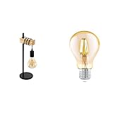 EGLO Tischlampe Townshend, 1 flammige Vintage Tischleuchte im Industrial Design, Retro Lampe & LED E27 Lampe, Amber Vintage Glühbirne, LED Lampe für Retro Beleuchtung, 4 Watt, Ø 7,5