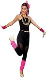 Oblique Unique® 80er Jahre Kostüm Accessoire Set mit Schleife Haarreifen + Perlen Halsketten + Netzhandschuhe lang fingerlos für 80s Achtziger Motto Party Karneval Fasching - Farbe wählbar (Pink)
