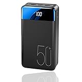 Wttfc Powerbank USB C 50000mAh Power Bank 3 Ausgänge Hohe Kapazität Externer Akku mit LCD-Display und LED-Taschenlampe, Akkupack kompatibel mit iPhone 12, 11, Galaxy S21, A52, A51, A21s, Note10 usw