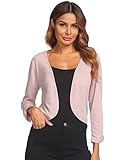 Beyove Damen Bolero 3/4 Ärmel Strickbolero Open Front Kurz Strickjacke Schulterjacke Elegant Bolerojäckchen Cardigan Casual Top Weiß/Schwarz/Rosa/Blau/Grau S-XXL