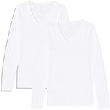 Amazon-Marke: MERAKI Damen Langärmeliges T-Shirt mit V-Ausschnitt, 2er Pack, Weiß (White/White), 44, Label: XXL