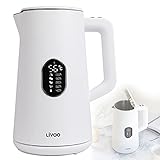 Wasserkocher mit Temperatureinstellung Edelstahl Weiß - Teekocher 1800 Watt Digitale Anzeige - Temperaturwahl 40 bis 100 Grad - Elektrischer Wasserkessel 1,5 Liter Sig
