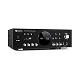 auna AMP Verstärker - Stereo-HiFi-Verstärker für Karaoke, Radio oder Heimkino, USB- und SD-Anschluss, Frequenz: 20 Hz bis 20.000 Hz, 43 x 14,5 x 30,5 cm (BxHxT), schw