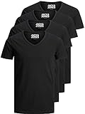 JACK & JONES | T Shirts Männer Basic 4er Pack | V-Ausschnitt | Jack and Jones Tshirt Herren, T-Shirt Herren Tshirt Set, T-Shirts für Herren Tshirt Herren Schwarz, T Shirt H