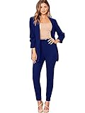 SOLY HUX Damen Blazer mit Anzughosen Set Anzug Set Hosenanzug Slim Fit Elegant Büro Zweiteiler Blazer Hose Marineblau S