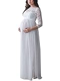 Loalirando Elegant Damen Umstandsmode Kleid Maxi Spitzenkleid Party Schwangerschaft Mutterschaft Fotografie Kleid (L, Weiß)