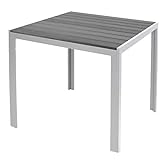 Mojawo Aluminium Nonwood Gartentisch Silber/Grau Esstisch Gartenmöbel Tisch Polywood Holzimitat wetterfest 90x90x74