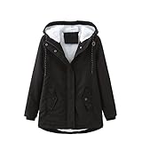 Komiseup Winterjacke Damen Warm Kaschmir Parka Jacke Soldat Jacke Langarm Draw Back Fleecejacke Strickjacke Mit Kapuze Warmhalten Tasche Plüschjacke Mantel Frauen Baumwolljacke Übergangsjack