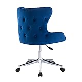 chairus Schreibtischstuhl aus Samt mit Armlehnen Verstellbare Höhe Chefsessel Drehstuhl Bürostuhl Rückenstütze mit Knopf-Design (Blau)