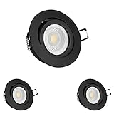 3er LED Einbaustrahler Set extra flach in schwarz matt mit 5W Leuchtmittel von LEDANDO - 2700K warmweiß - dimmbar - 38° Abstrahlwinkel - 50W E