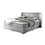 PENSACOLA 1 Boxspringbett 180x200, Silber - Modernes Doppelbett mit Bonell Federkern Matratze & Komfortschaum Topper - 203 x 114 x 215 cm (B/H/T)