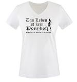 Das Leben ist kein Ponyhof - Einfarbig - Damen V-Neck T-Shirt - Weiss/Schwarz Gr. XL
