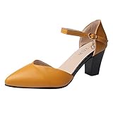 Damen Pumps Slingpumps Spitz Knöchelriemen Mittelhohem Blockabsatz, Bequem Spangenpumps Riemchenpumps Elegante Schuhe Frühling Sommer Sandalen Celuck