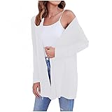 Damen Cardigan Mantel Herbst Wolle Strickjacke mit Kapuze Lang Pullover Offene Dünne Strickjacke Langarm Leichte Elegante Cardigan mit Taschen Oversize Jacke Casual verschlusslos Grobstrick Sw