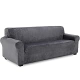 TIANSHU Samt Sofabezug 4 sitzer,Soft Velvet Plush Couchbezug stilvolle Luxus-Möbelbezüge Anti-Rutsch-High Stretch Sesselbezug(4 Sitzer,Grau)