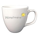 Doriantrade Kaffeebecher Tasse Porzellan Kaffeetasse 400ml Weiß Sonne personalisierbar mit Wunschname Name Namen Geschirr p