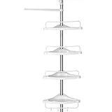 SONGMICS Duschregal höhenverstellbar, Eckregal fürs Badezimmer, Badregal, 95-300 cm, Boden bis Decke, Edelstahl, 4 Ablagen, 3 Haken, 1 Handtuchhalter, weiß-silbern BCB02SW