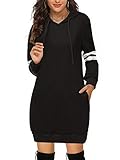 VONDA Damen Hoodie Kleid Oversized Streifen Pullover Winter Langarm Sweatshirts Kapuzenpullover Tops Mini Kleid Elegant Schwarz L