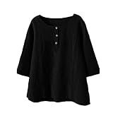 Beudylihy Damen T-Shirt basic Oberseiten Leinen Bluse Damen Neue Baumwoll Leinen Tunika Sommer Leinenbluse Kurzarm T-Shirt Oberteil Casual Rundhals Tops Leinen Tunik