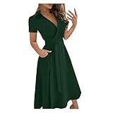 YAOBF Kleid Weiß Spitze Damen Wickelkleid Kurzarm Floral Sommerkleid Sommerkleid Damen Umstandsmode Sommerkleid Leinen Kleider Sommer Midikleider (Army Grün 4,XL)