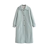 DHDHWL Damen-Mantel, einreihig, Wollmantel, Vintage-Stil, Puffärmel, Leistentaschen, blau, XS