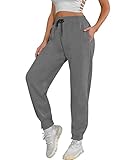 Tuopuda Jogginghose Damen Baumwolle Sporthose Frauen Lang Sweatpants Slim Fit Freizeithose mit Taschen Kordelzug Trainingshose Fitness High Waist Jogger Laufhosen für Gym Trainings, Dunkelgrau, S