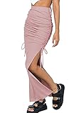 ioiom Damen Sexy High Waist Split Midi Röcke Verstellbarer Kordelzug Seite Maxi Röcke, rose, X-Groß