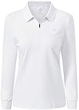 MoFiz Damen Poloshirt Langarm Baumwolle Polohemd Sport Polo Wintershirts mit Reißverschluss Kragen Weiß XL